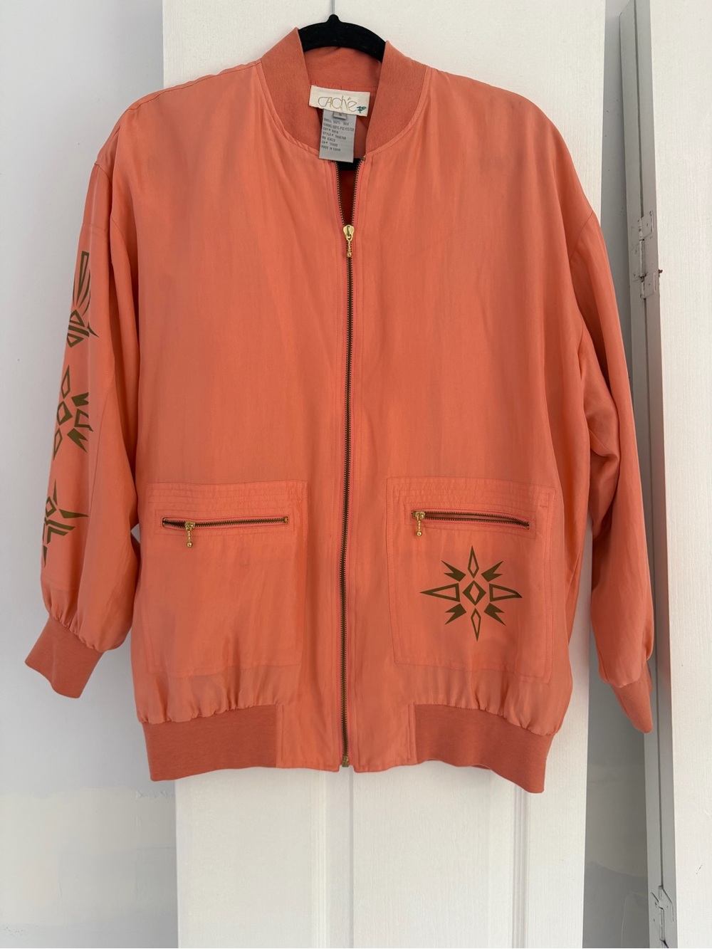 Cache Coral-Orange Zip Bomber Jacket